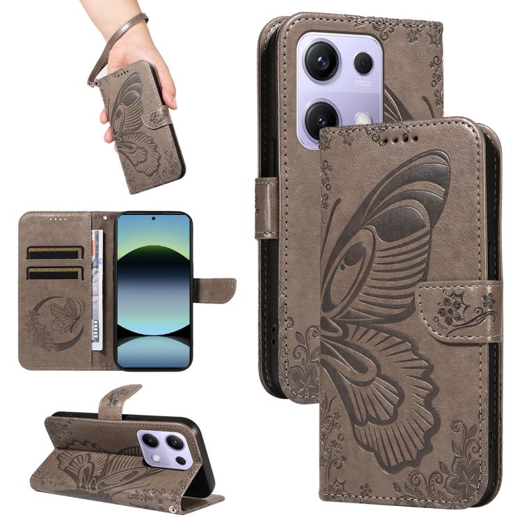 

For Redmi Note 14S 4G / Note 13 Pro 4G Swallowtail Butterfly Embossed Leather Phone Case(Grey)