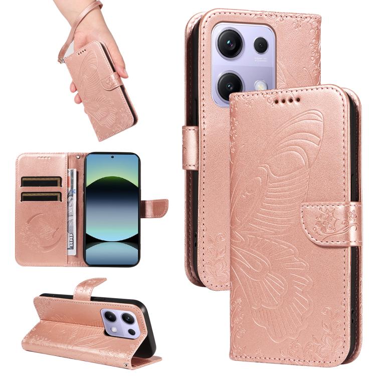 

For Redmi Note 14S 4G / Note 13 Pro 4G Swallowtail Butterfly Embossed Leather Phone Case(Rose Gold)