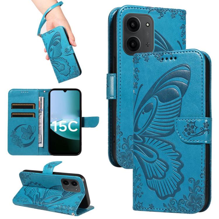 

For Redmi 15C 5G / 4G EU 173mm Swallowtail Butterfly Embossed Leather Phone Case(Blue)