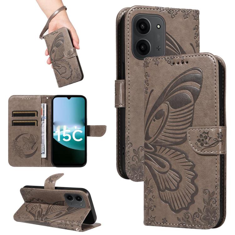 

For Redmi 15C 5G / 4G EU 173mm Swallowtail Butterfly Embossed Leather Phone Case(Grey)
