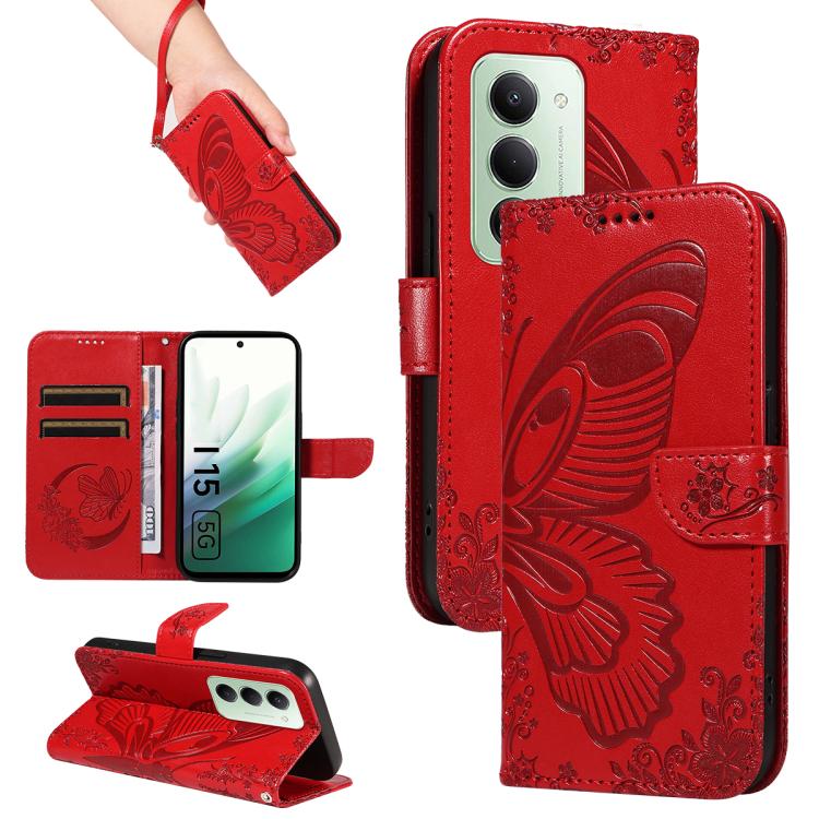

For Redmi 15 5G / 4G EU 171mm Swallowtail Butterfly Embossed Leather Phone Case(Red)