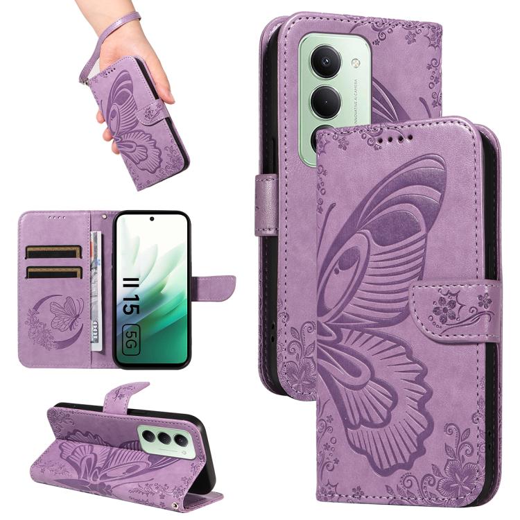 

For Redmi 15 5G / 4G EU 171mm Swallowtail Butterfly Embossed Leather Phone Case(Purple)