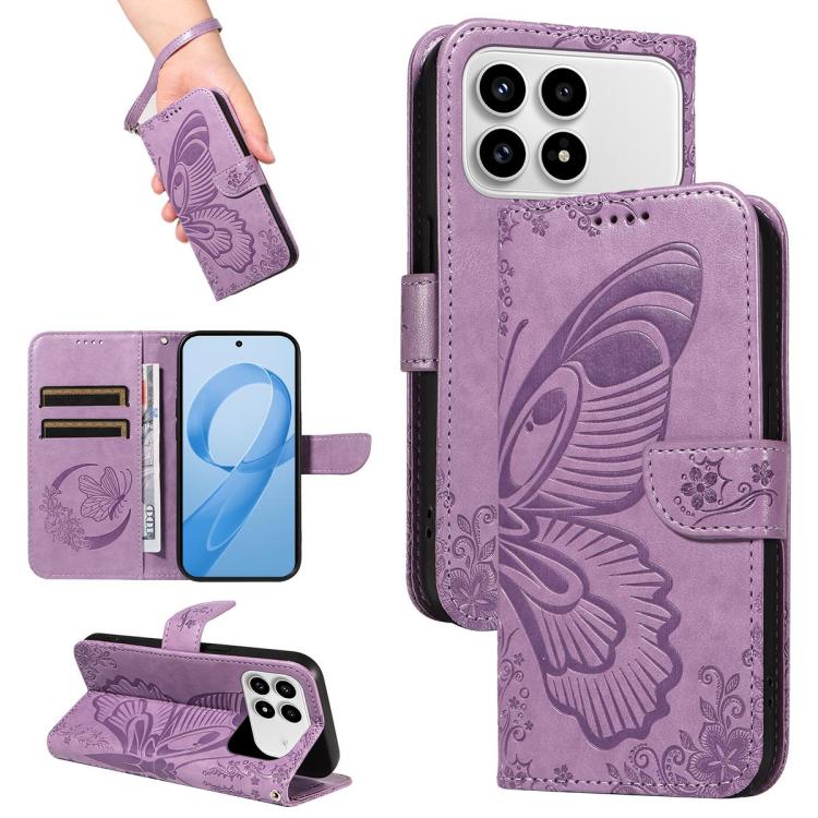 

For Redmi K90/Poco F8 Pro Swallowtail Butterfly Embossed Leather Phone Case(Purple)