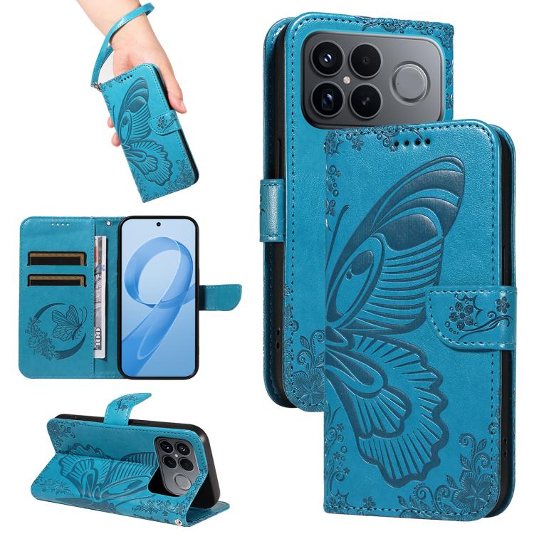 

For Redmi K90 Pro Max/Poco F8 Ultra Swallowtail Butterfly Embossed Leather Phone Case(Blue)