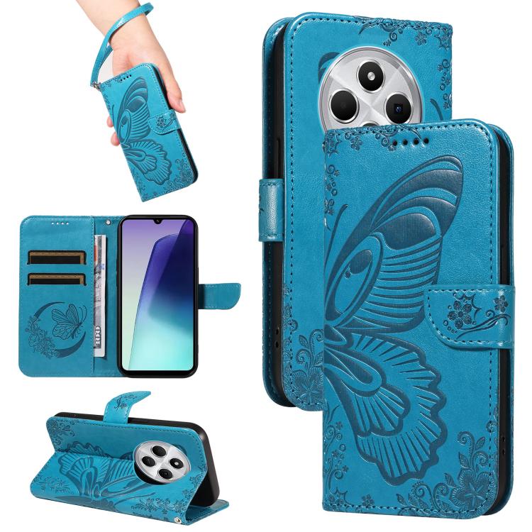 For Redmi 17C/14C 4G/A4 5G/Poco C75 5G Swallowtail Butterfly Embossed Leather Phone Case(Blue)