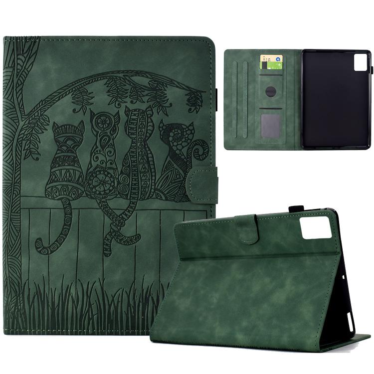 

For Lenovo Xiaoxin Pad 11 2025 Cats Embossed Leather Smart Tablet Case(Green)