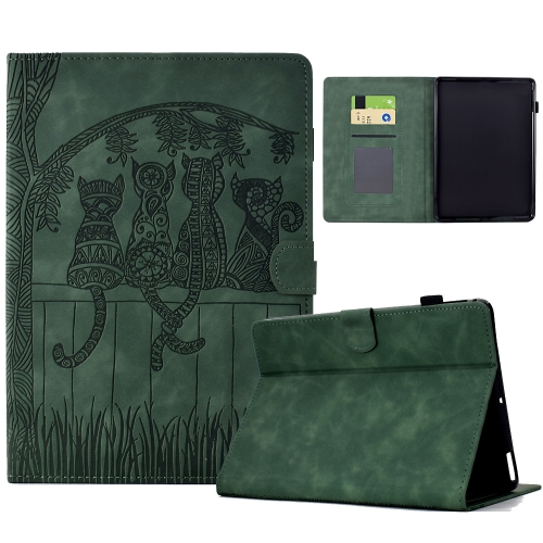 

For Amazon Kindle Paperwhite 12th Gen 2024 Cats Embossed Leather Smart Tablet Case(Green)