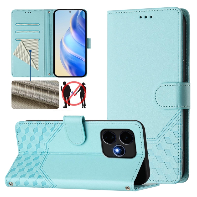 

For Boost Mobile Celero 5G+ 2024 Honeycomb Embossing RFID Leather Phone Case(Mint Green)