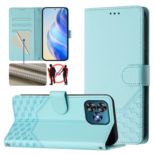 

For Oukitel C53 Honeycomb Embossing RFID Leather Phone Case(Mint Green)