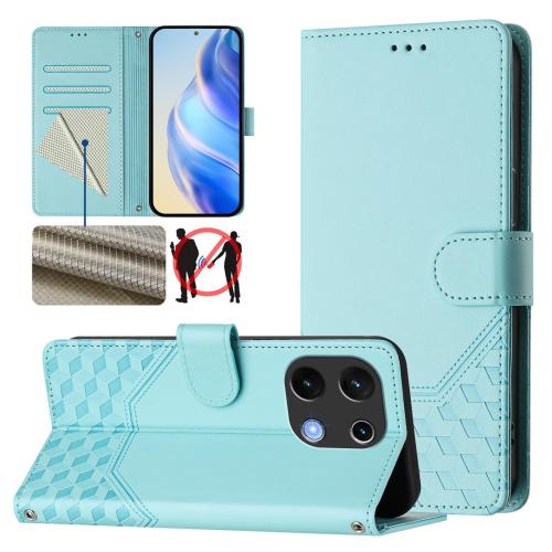 

For Umidigi Note 100 Honeycomb Embossing RFID Leather Phone Case(Mint Green)