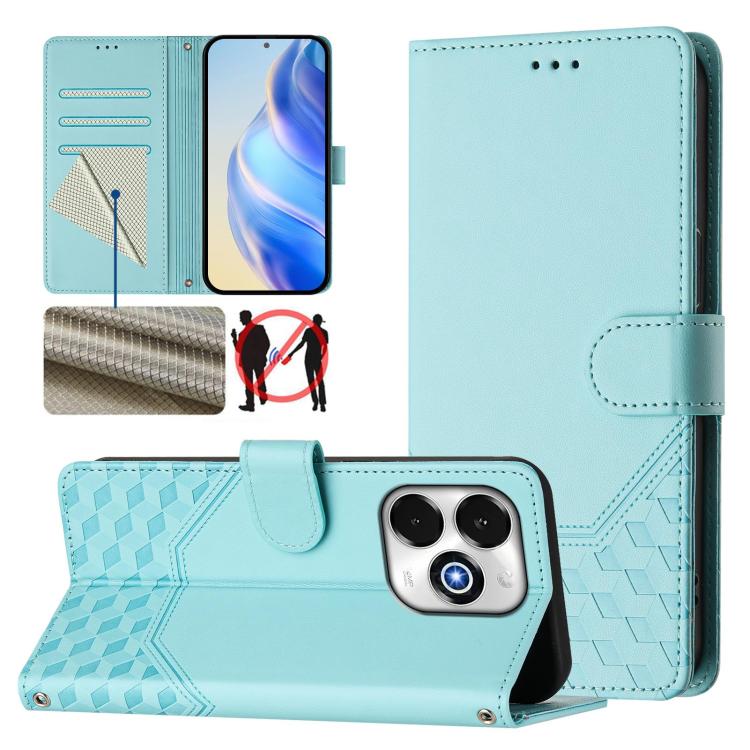 

For Umidigi G100x 5G / 4G Honeycomb Embossing RFID Leather Phone Case(Mint Green)