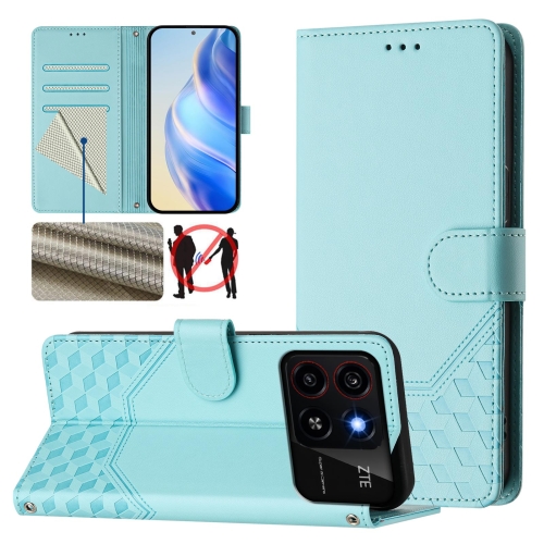 

For ZTE Blade A35 / A55 Honeycomb Embossing RFID Leather Phone Case(Mint Green)