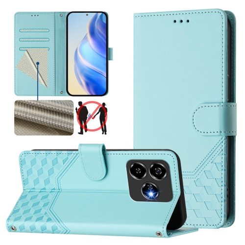 

For ZTE Blade V60 Vita / V60 Design Honeycomb Embossing RFID Leather Phone Case(Mint Green)