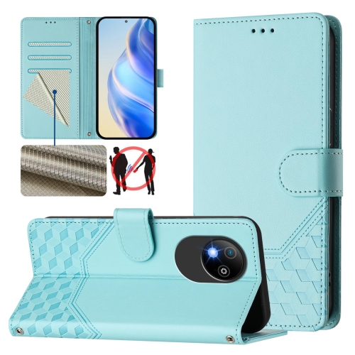 

For ZTE Blade A35 Lite Honeycomb Embossing RFID Leather Phone Case(Mint Green)