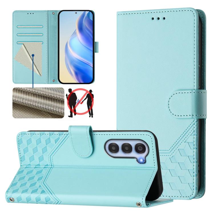 

For ZTE nubia S 5G A403ZT Honeycomb Embossing RFID Leather Phone Case(Mint Green)