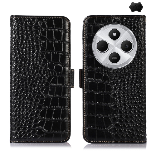 

For Redmi 14C 4G Crocodile Top Layer Cowhide Leather Phone Case(Black)