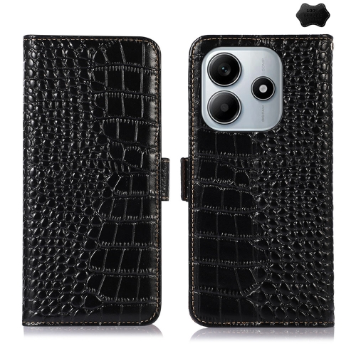 

For Redmi Note 14 5G Crocodile Top Layer Cowhide Leather Phone Case(Black)