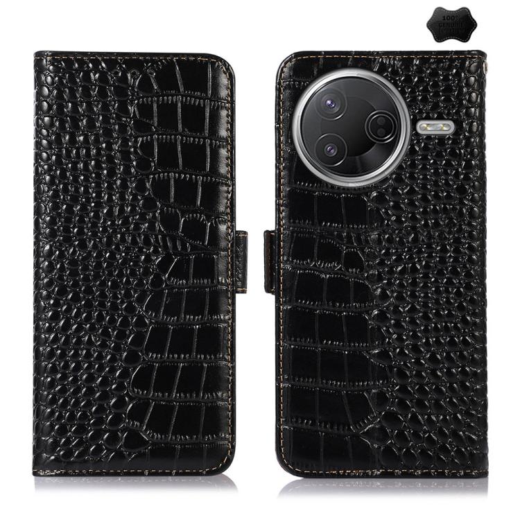 

For Redmi K80 Crocodile Top Layer Cowhide Leather Phone Case(Black)