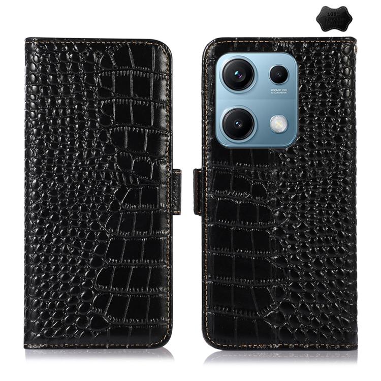 

For Redmi Note 14S 4G Crocodile Top Layer Cowhide Leather Phone Case(Black)