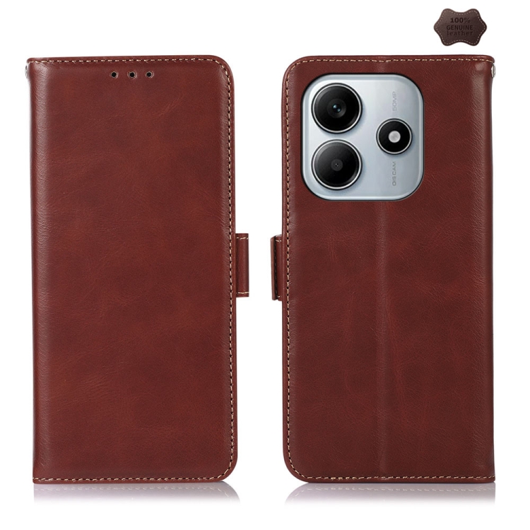 

For Redmi Note 14 5G Magnetic Crazy Horse Texture Genuine Leather RFID Phone Case(Brown)