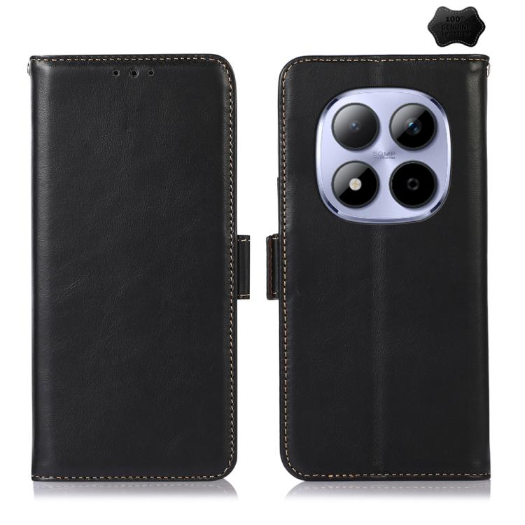 

For Redmi Note 15 Pro+ 5G Global 163.3mm Magnetic Crazy Horse Texture Genuine Leather RFID Phone Case(Black)