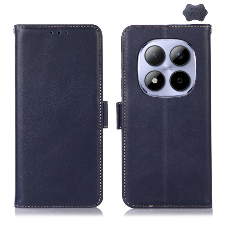 

For Redmi Note 15 Pro+ 5G Global 163.3mm Magnetic Crazy Horse Texture Genuine Leather RFID Phone Case(Blue)