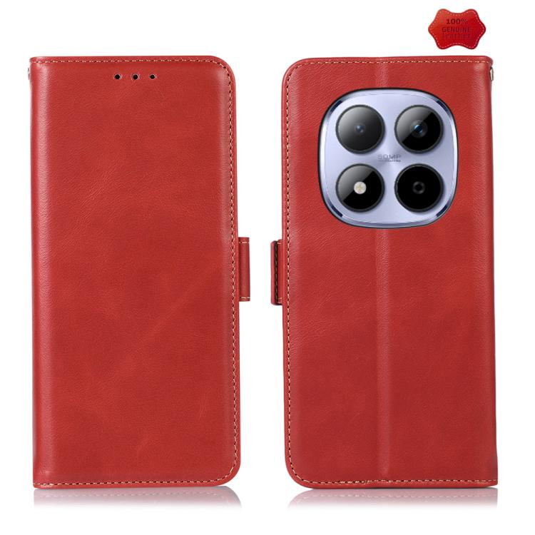 

For Redmi Note 15 Pro 5G Global 163.6mm Magnetic Crazy Horse Texture Genuine Leather RFID Phone Case(Red)