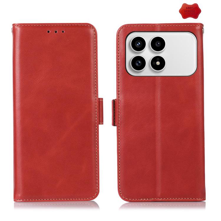 

For Redmi K90/Poco F8 Pro Magnetic Crazy Horse Texture Genuine Leather RFID Phone Case(Red)