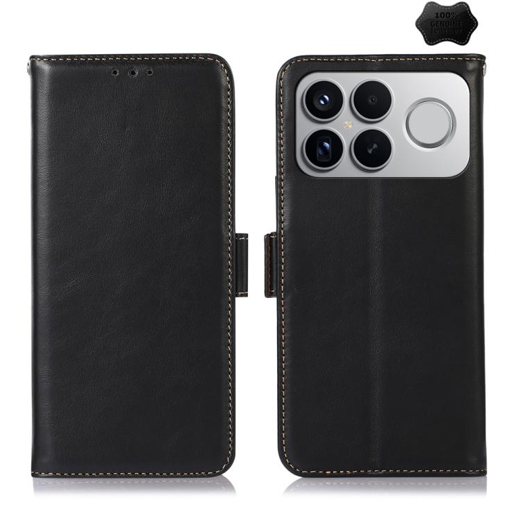 

For Redmi K90 Pro Max/Poco F8 Ultra Magnetic Crazy Horse Texture Genuine Leather RFID Phone Case(Black)