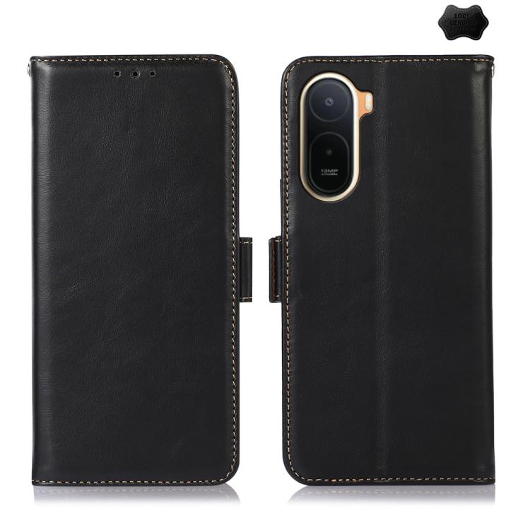 

For Redmi A7 Pro 171mm / Poco C85x 5G Magnetic Crazy Horse Texture Genuine Leather RFID Phone Case(Black)