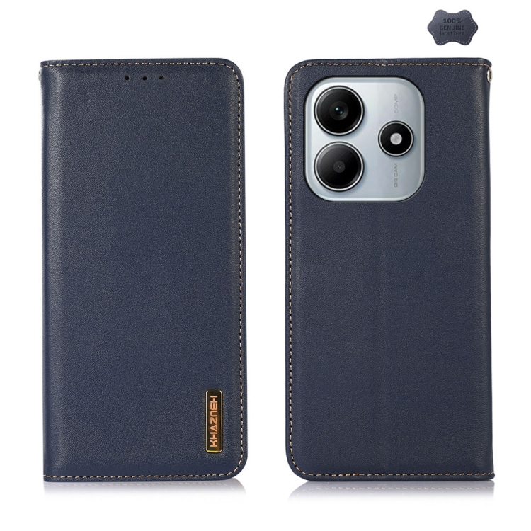 

For Redmi Note 14 5G KHAZNEH Nappa Top Layer Cowhide Leather Phone Case(Blue)