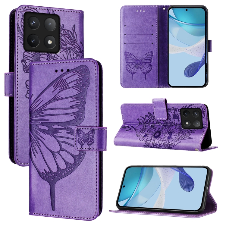 

For Xiaomi 14T Pro Embossed Butterfly Leather Phone Case(Light Purple)