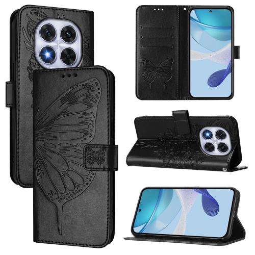 

For Xiaomi Poco X7 Embossed Butterfly Leather Phone Case(Black)