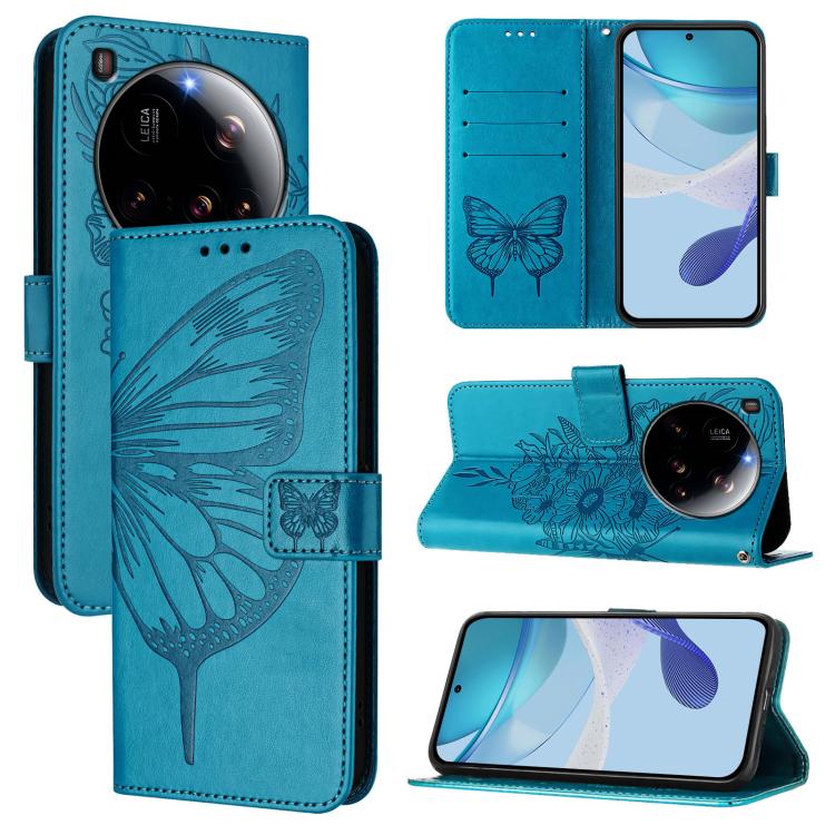 

For Xiaomi 15 Ultra Embossed Butterfly Leather Phone Case(Blue)