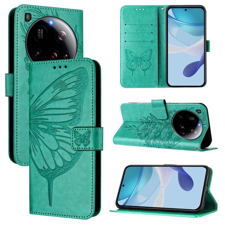 

For Xiaomi 15 Ultra Embossed Butterfly Leather Phone Case(Green)