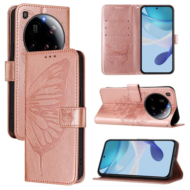 

For Xiaomi 15 Ultra Embossed Butterfly Leather Phone Case(Rose Gold)