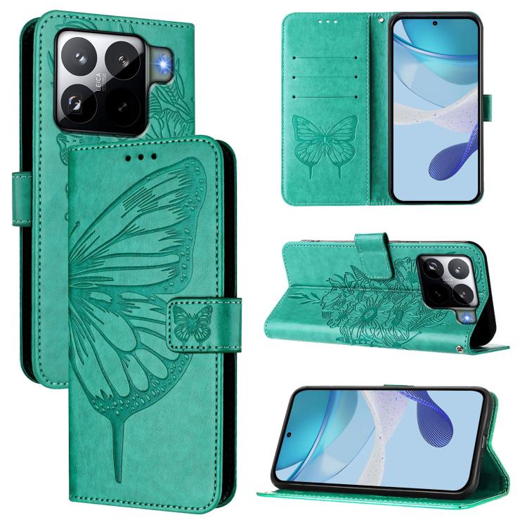 

For Xiaomi 15S Pro 5G Embossed Butterfly Leather Phone Case(Green)