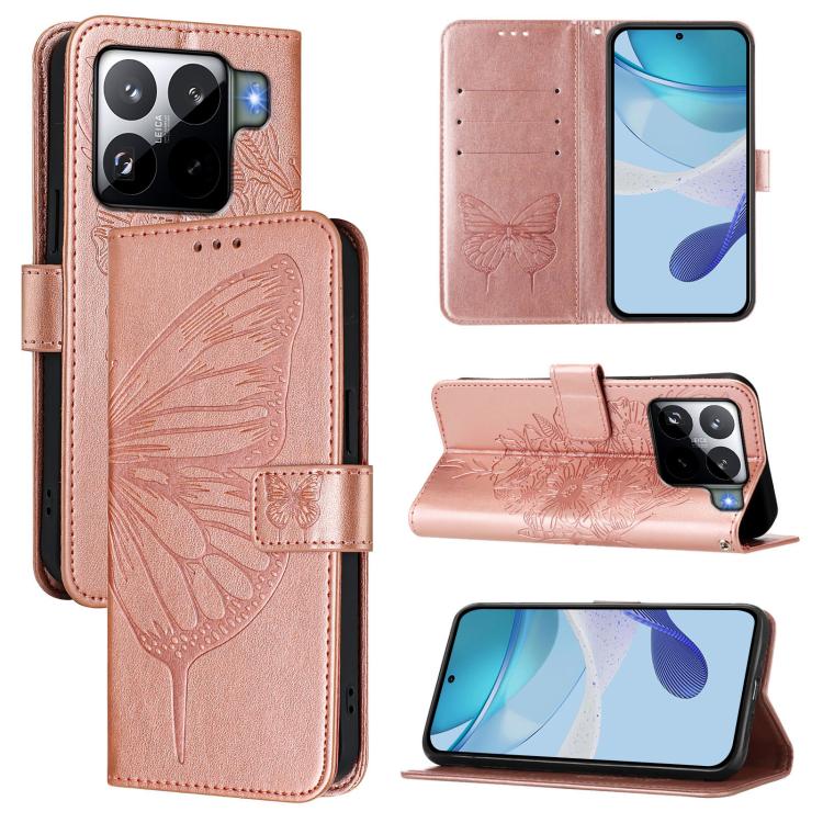 

For Xiaomi 15S Pro 5G Embossed Butterfly Leather Phone Case(Rose Gold)