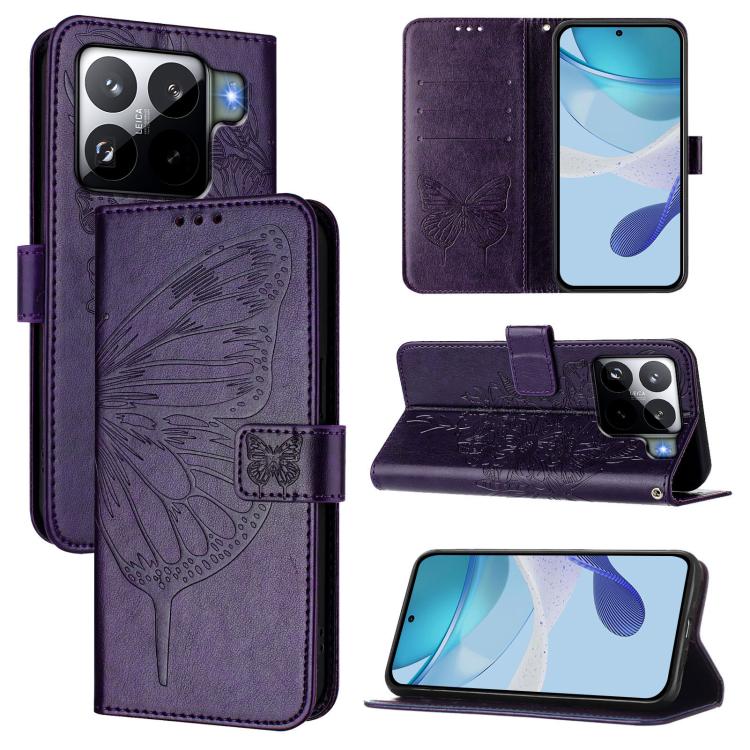 

For Xiaomi 15S Pro 5G Embossed Butterfly Leather Phone Case(Dark Purple)