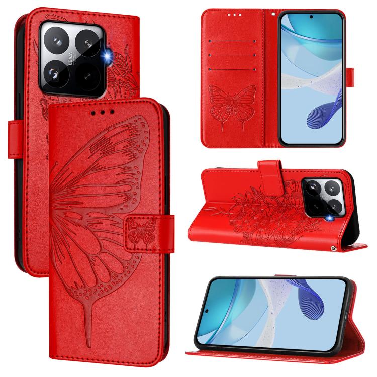 

For Xiaomi 15T Pro 5G Embossed Butterfly Leather Phone Case(Red)