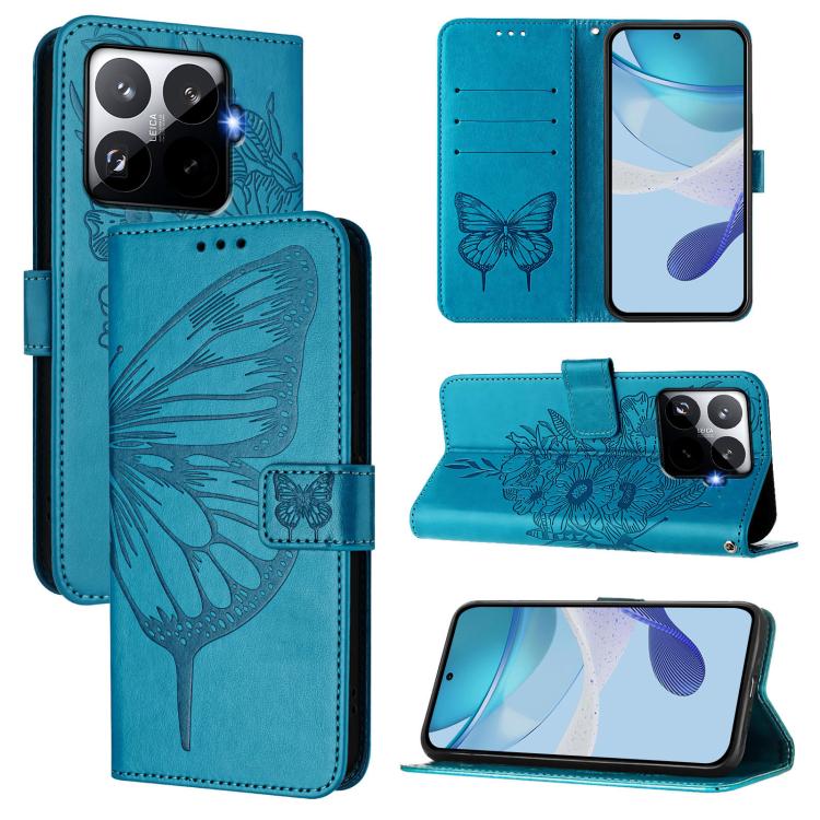 

For Xiaomi 15T Pro 5G Embossed Butterfly Leather Phone Case(Blue)