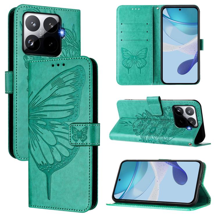 

For Xiaomi 15T Pro 5G Embossed Butterfly Leather Phone Case(Green)