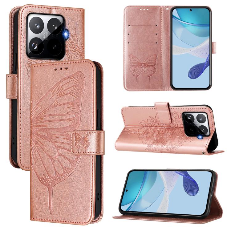 

For Xiaomi 15T Pro 5G Embossed Butterfly Leather Phone Case(Rose Gold)