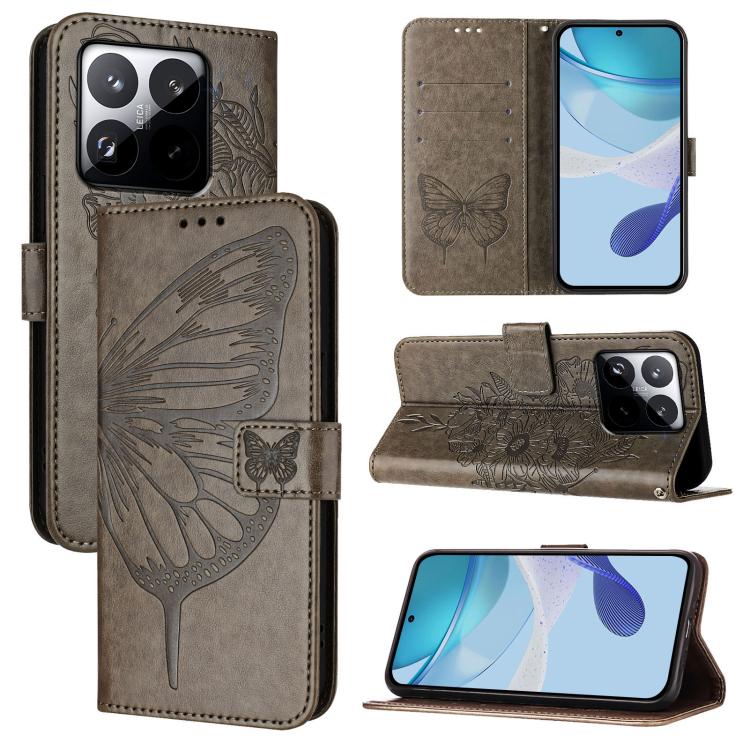 

For Xiaomi 15T 5G Embossed Butterfly Leather Phone Case(Grey)