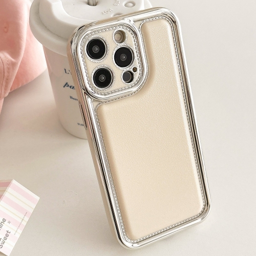 

For iPhone 15 Pro Max Electroplated Edge Frosted Leather TPU Phone Case(Apricot Color)