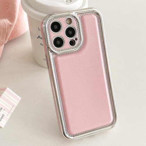 

For iPhone 15 Pro Max Electroplated Edge Frosted Leather TPU Phone Case(Pink)