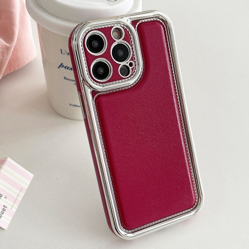 

For iPhone 15 Pro Electroplated Edge Frosted Leather TPU Phone Case(Wine Red)