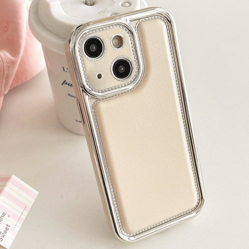 

For iPhone 15 Electroplated Edge Frosted Leather TPU Phone Case(Apricot Color)