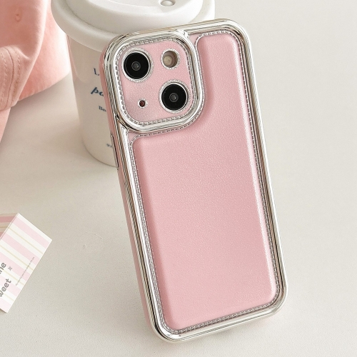 

For iPhone 13 Electroplated Edge Frosted Leather TPU Phone Case(Pink)