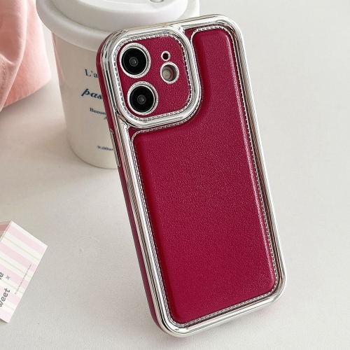 

For iPhone 12 Electroplated Edge Frosted Leather TPU Phone Case(Wine Red)